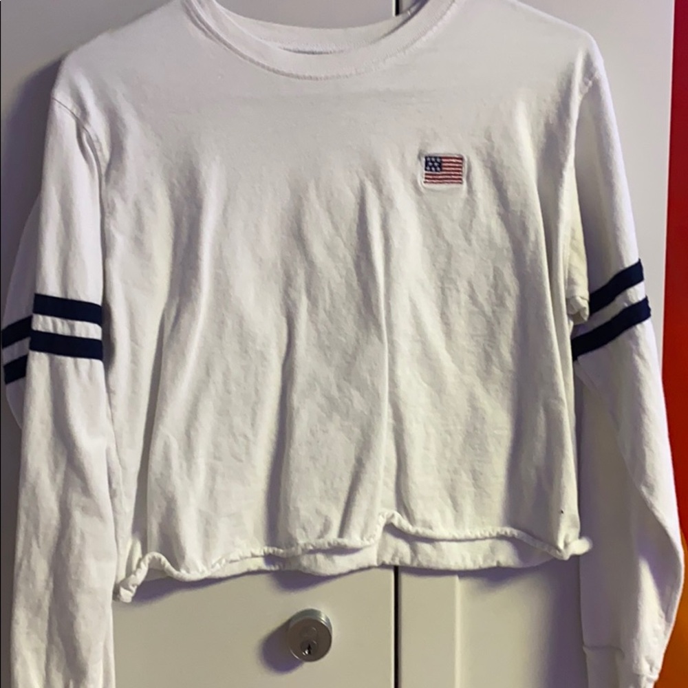 White long sleeve American flag shirt